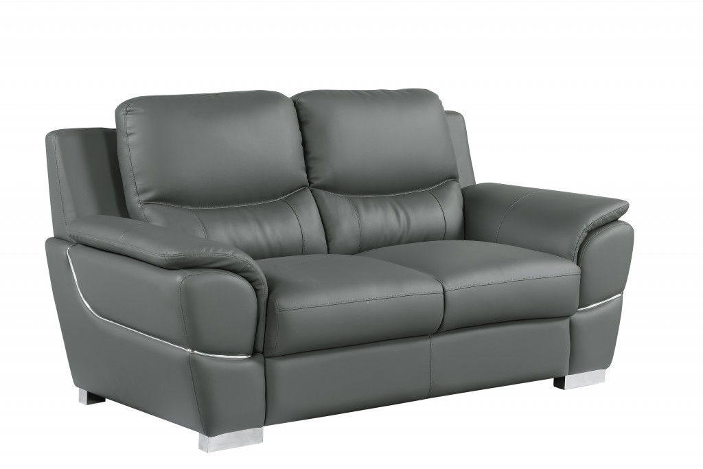 Faux Leather Love Seat - Gray / Silver