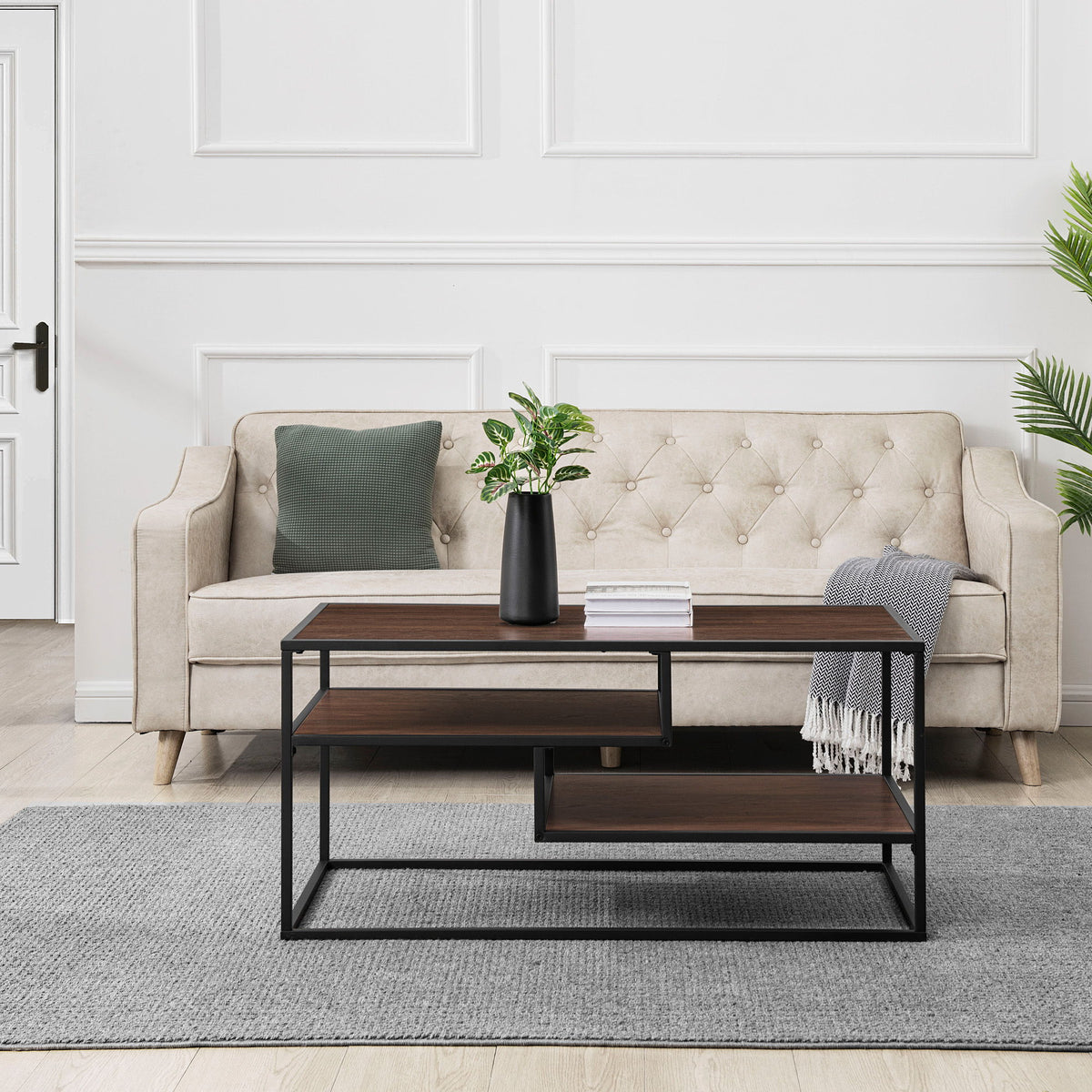 Contemporary Two Tone Metal Coffee Table - Dark Walnut by Walker Edison | Bel Furniture