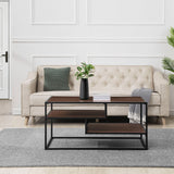 Contemporary Two Tone Metal Coffee Table - Dark Walnut by Walker Edison | Bel Furniture