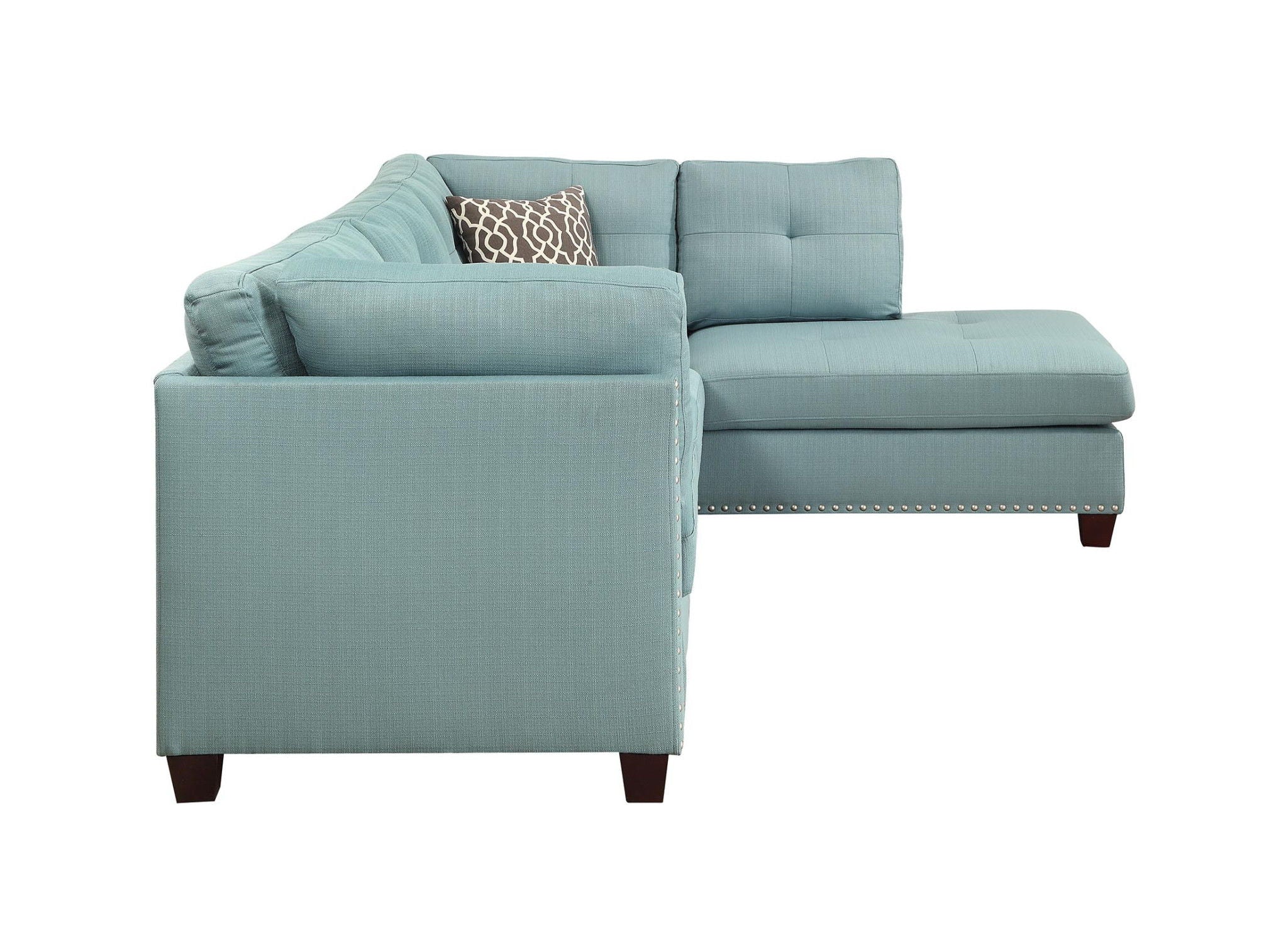 Teal Linen L Shaped Three Piece Sofa And Chaise Sectional And Toss Pillows - Blue