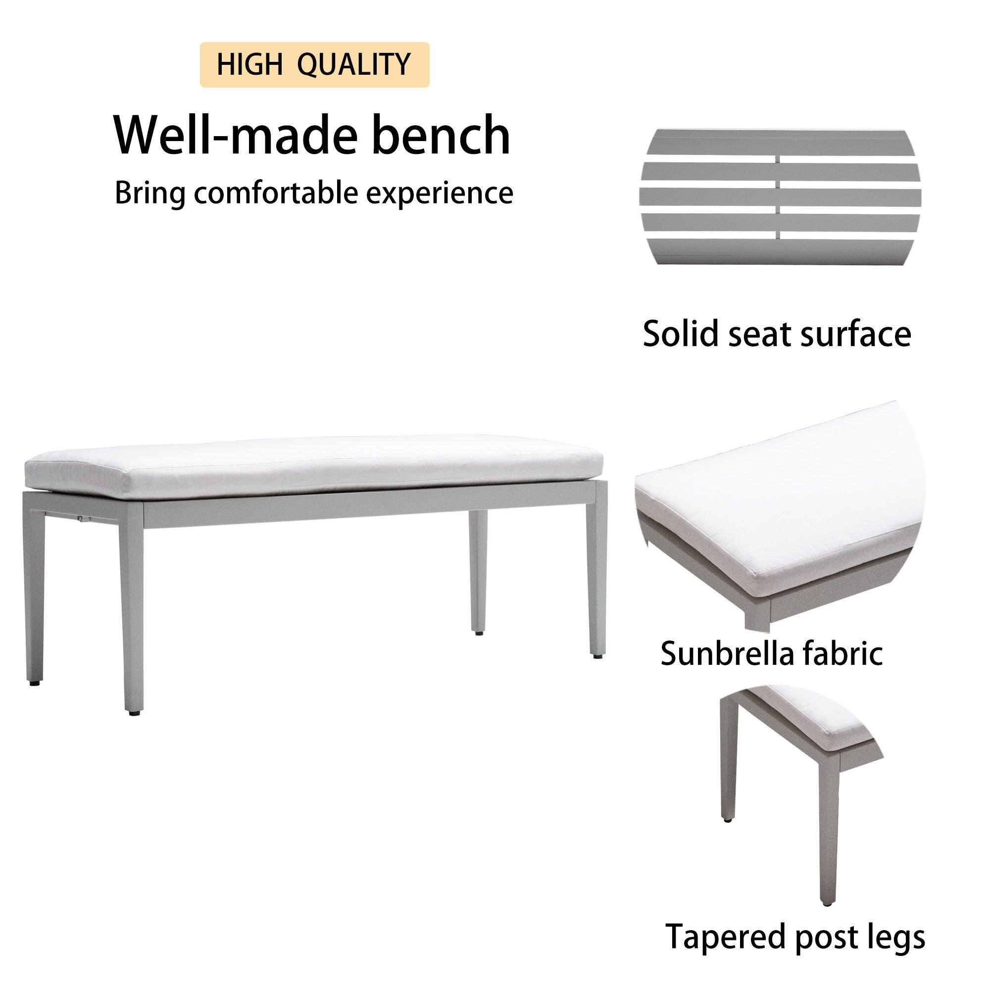 6 Piece Dining Set Modern Outdoor Patio Furniture, Including 4 Dining Chairs & 1 Dining Bench Sunbrella Fabric Cushioned And Two-Tone Rectangle Table With Umbrella Hole - Matte White / Grayish