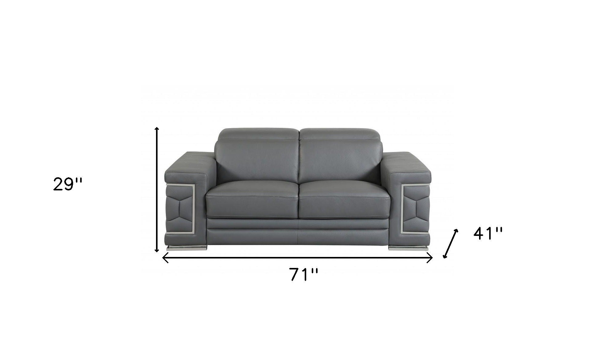 Genuine Leather Love Seat - Silver / Gray