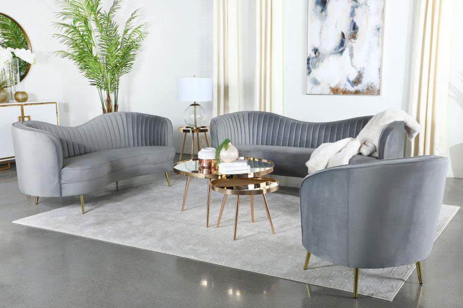 Sophia - Upholstered Channel Tufted Sofa Set Dark Gray 3 Pc. Sofa, Loveseat, Chair by CoasterEssence | Bel Furniture