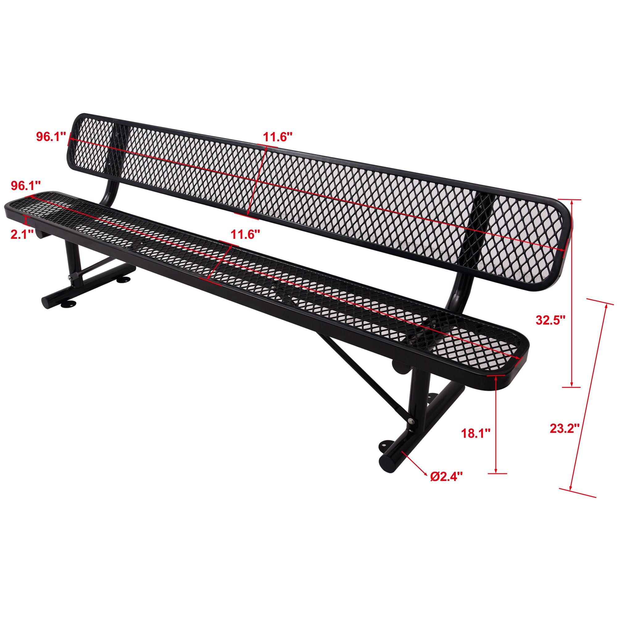 6' Outdoor Steel Bench With Backrest