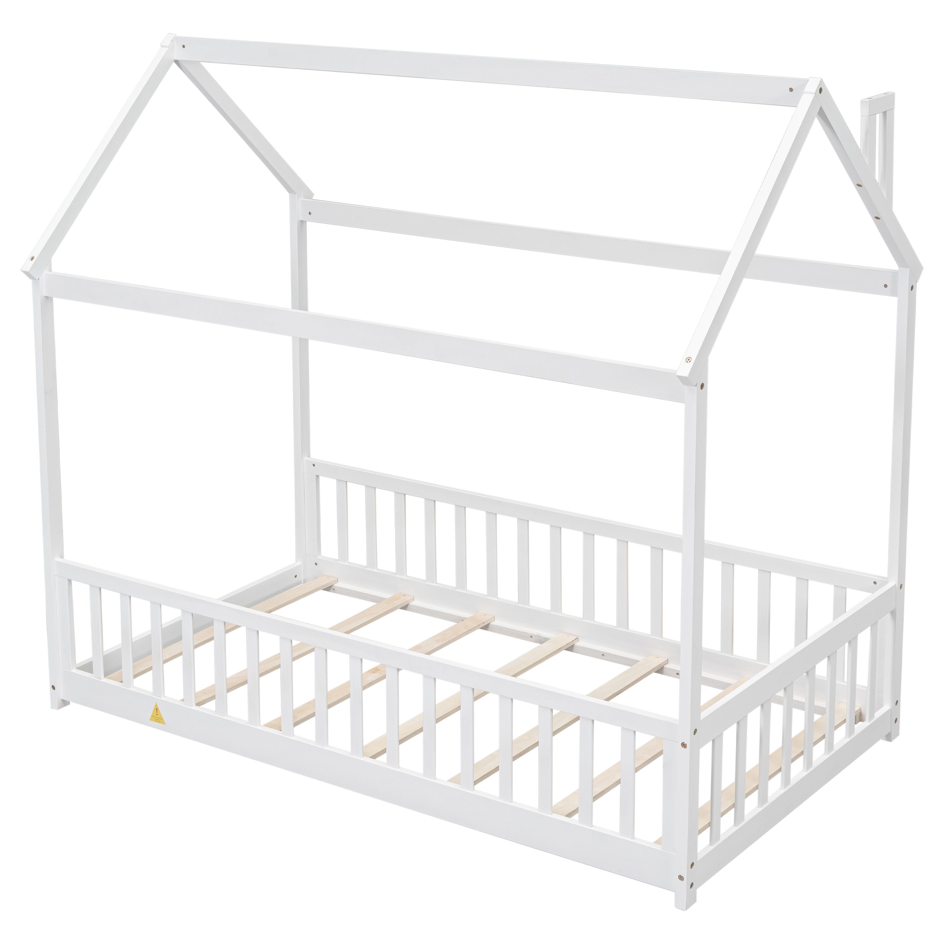 House Bed With Guardrails, Slats