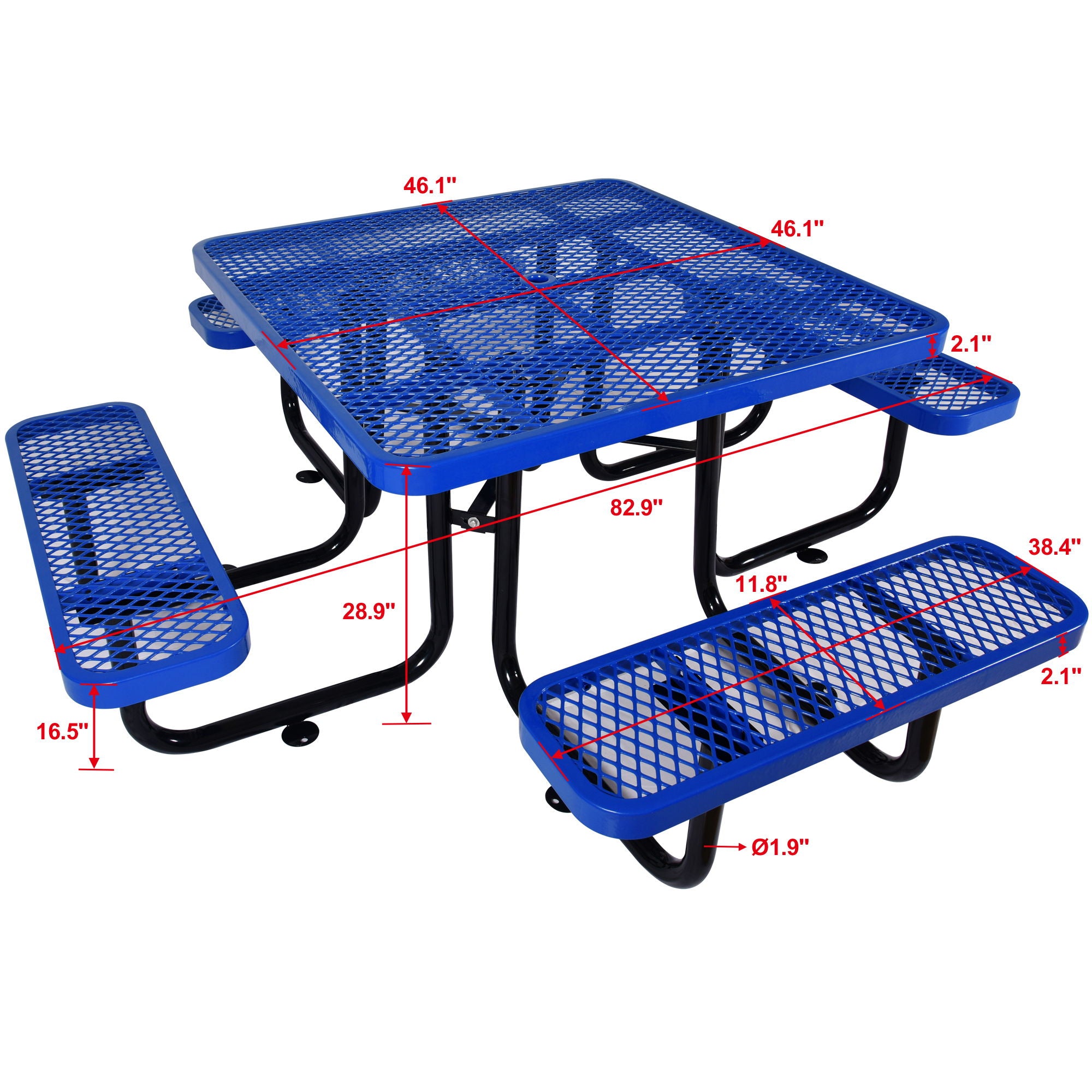 Square Outdoor Steel Picnic Table , With Umbrella Pole