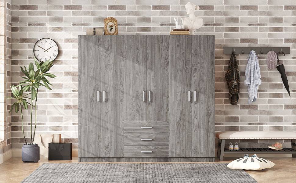 6 Doors Wooden Wardrobe Storage For Bedroom With Big Drawers