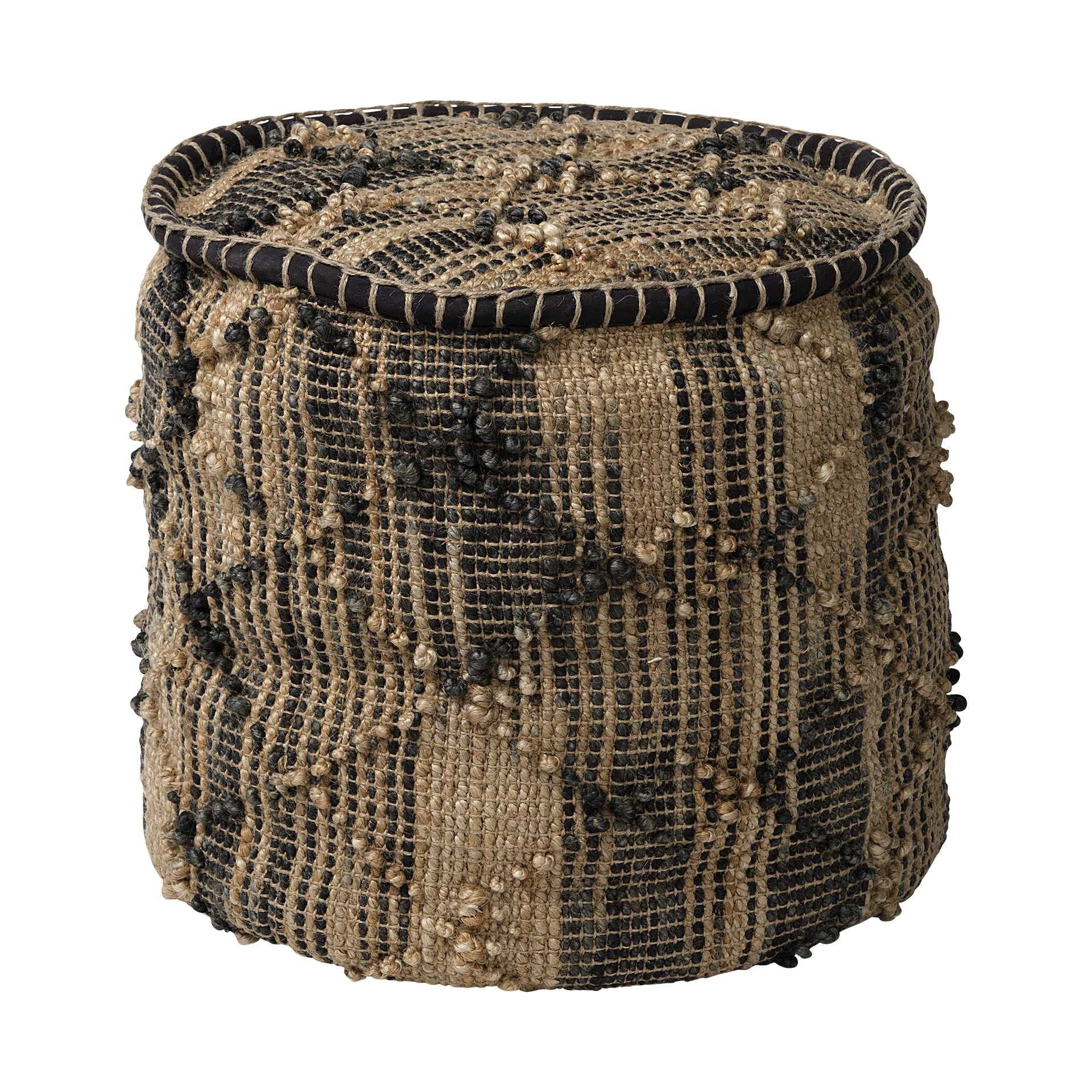 Jute Cylindrical Pouf With Popcorn Stich - Tan