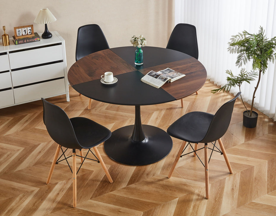 5 Pieces Dining Set, Table Metal Leg Mid-Century Dining Table For 4 - 6 People, Pedestal Dining Table, Table Leisure Coffee Table - Black