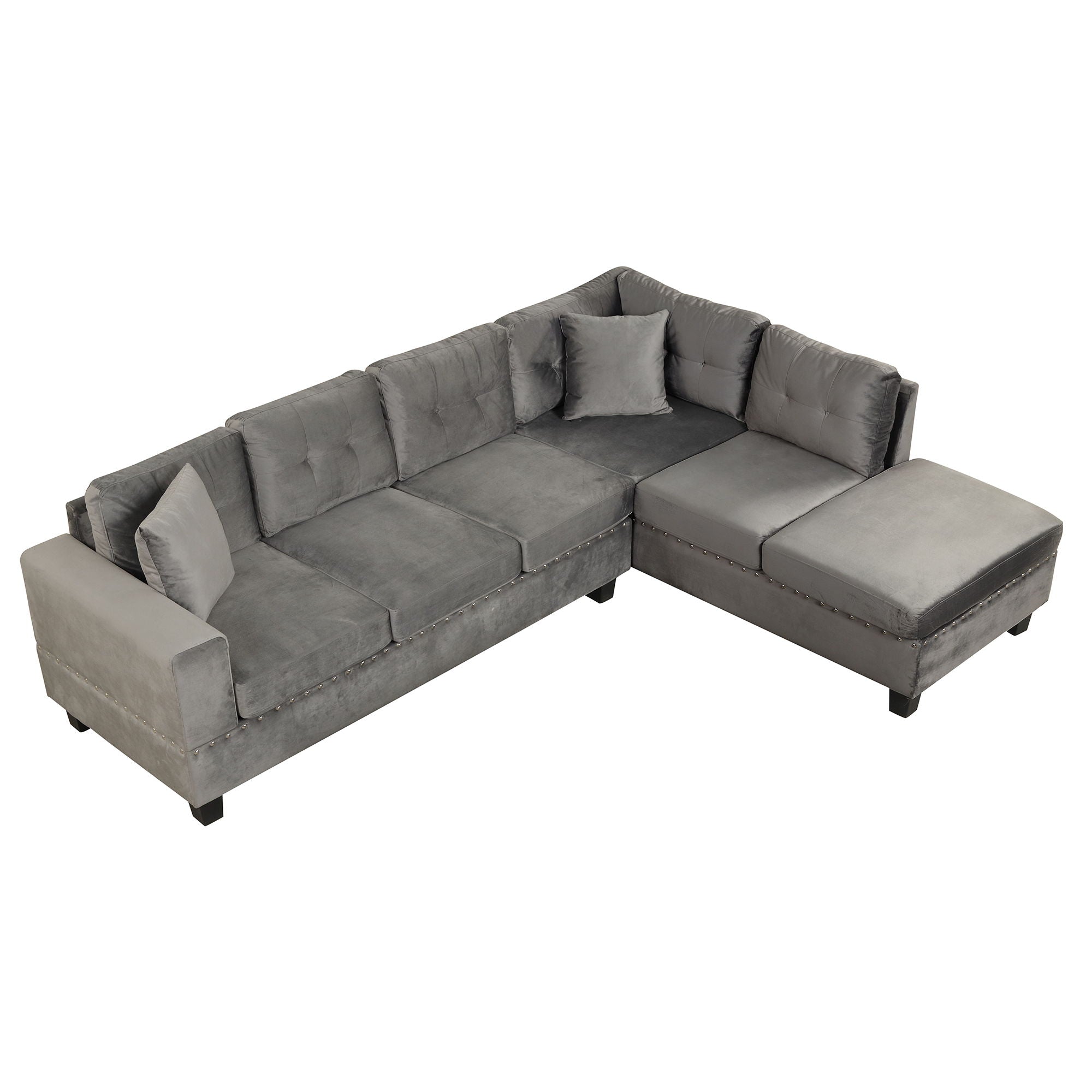 Modern Sectional Sofa With Storage Ottoman, L-Shape Couch With 2 Pillows And Cup Holder, Sectional Sofa With Reversible Chaise For Living Room