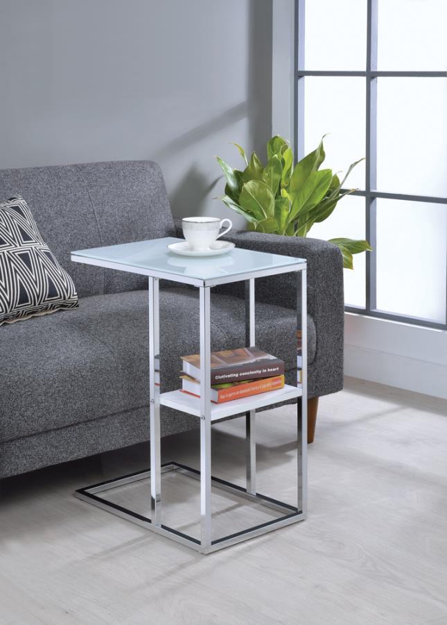 Daisy - 1-Shelf Accent Table - Chrome And White