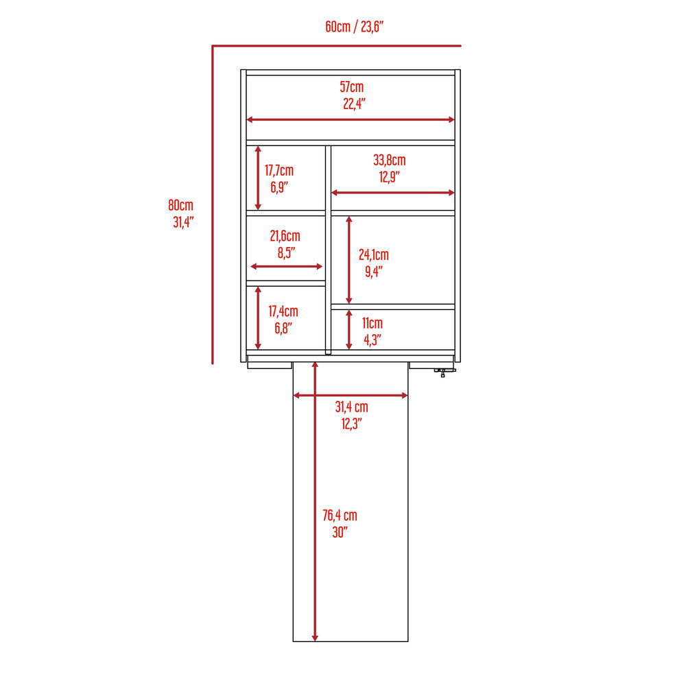 Wall Foldable Table With Multiple Shelves - White