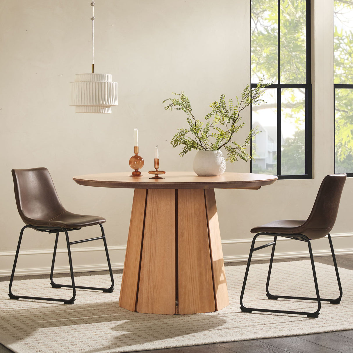 Round Pedestal Dining Table - Light Brown by Walker Edison | Bel Furniture