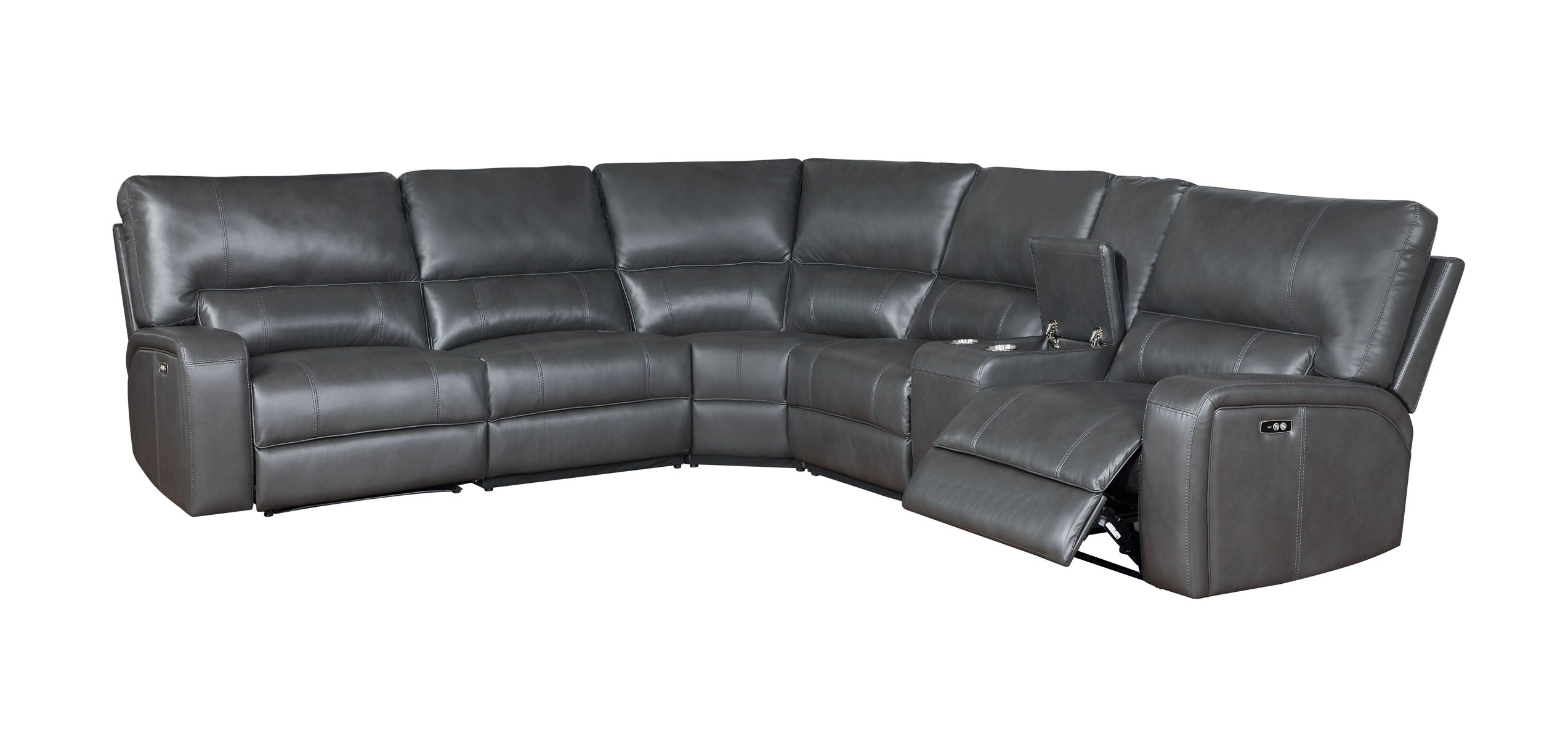 Saul - Power Recliner Sectional Sofa With USB Port Cupholder Console