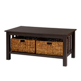 Coastal Coffee Table With Lower Shelf And Faux Rattan Baskets - Espresso by Walker Edison | Bel Furniture