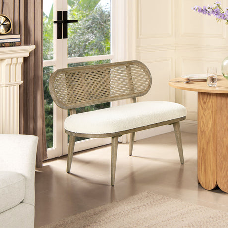 Havana - Cane Upholstered Bench Settee - Ivory White by Jennifer Taylor Home | Bel Furniture
