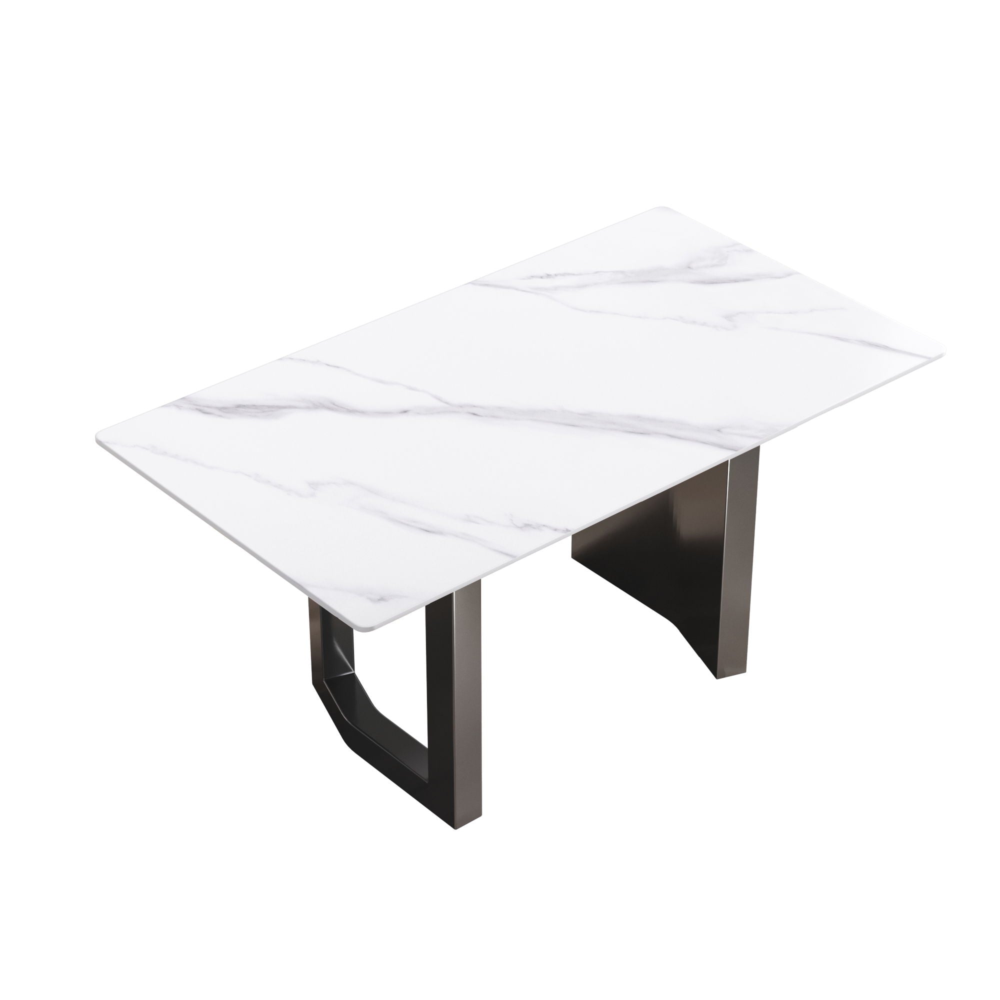 Modern Artificial Stone White Straight Edge Metal Leg Dining Table