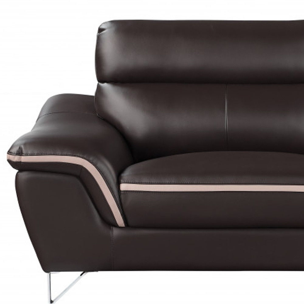 Sofa Leather With Silver Legs - Brown