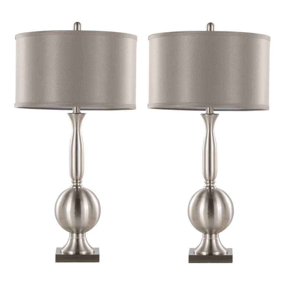 Joan - Contemporary Table Lamp (Set of 2) - Nickel / Gray Satin