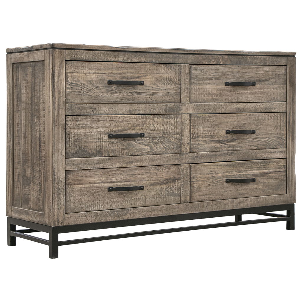 Solid Wood 6 Drawer Double Dresser - Brown