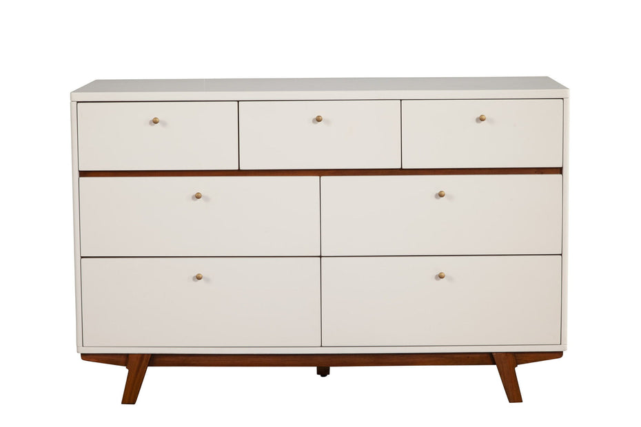 Wood Seven Drawer Double Dresser - Brown / White