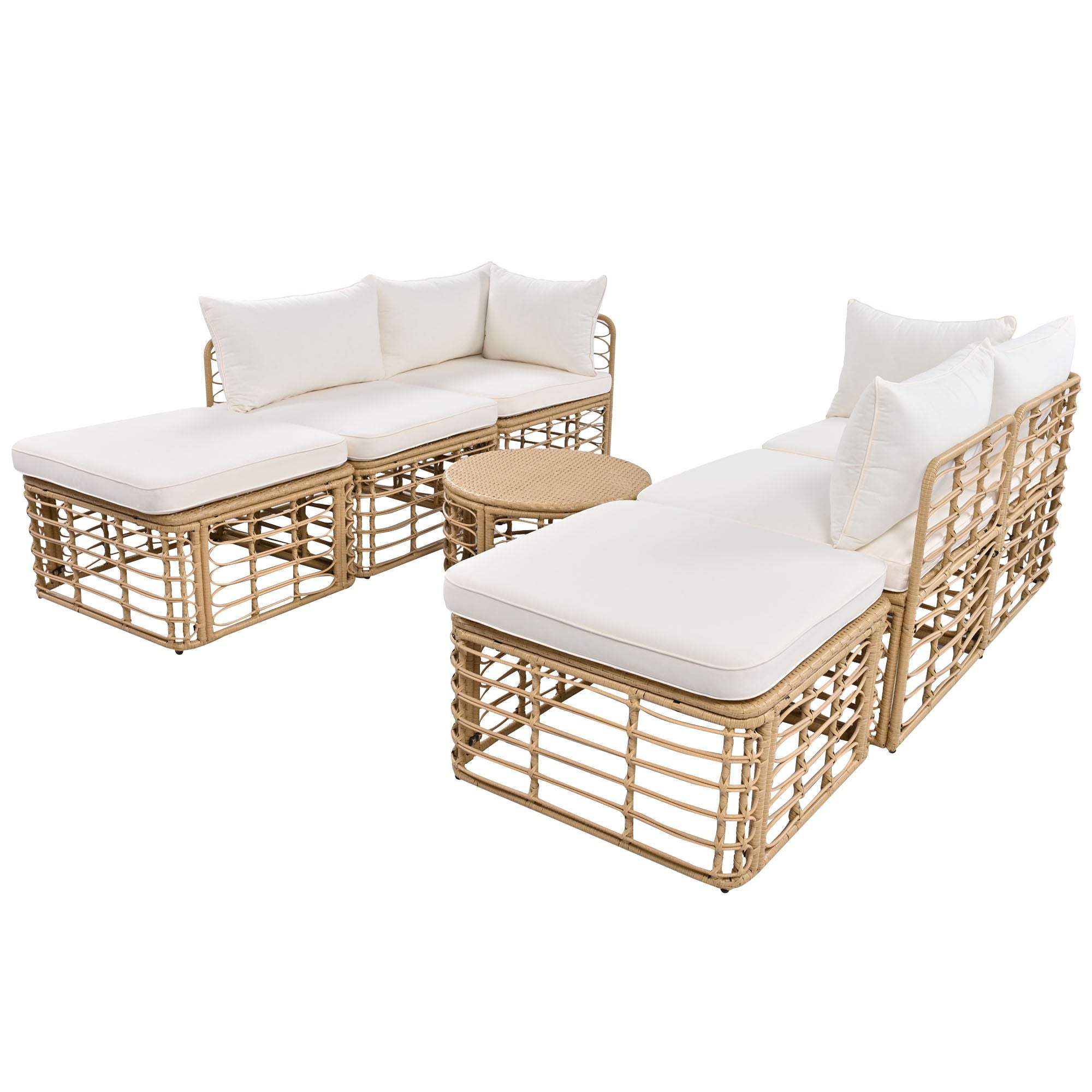 Outdoor Patio Furniture, All-Weather Rattan Sectional Sofa Set With Thick Cushions And Pillows, Freely Combined Conversation Sets For Garden, Backyard, Balcony