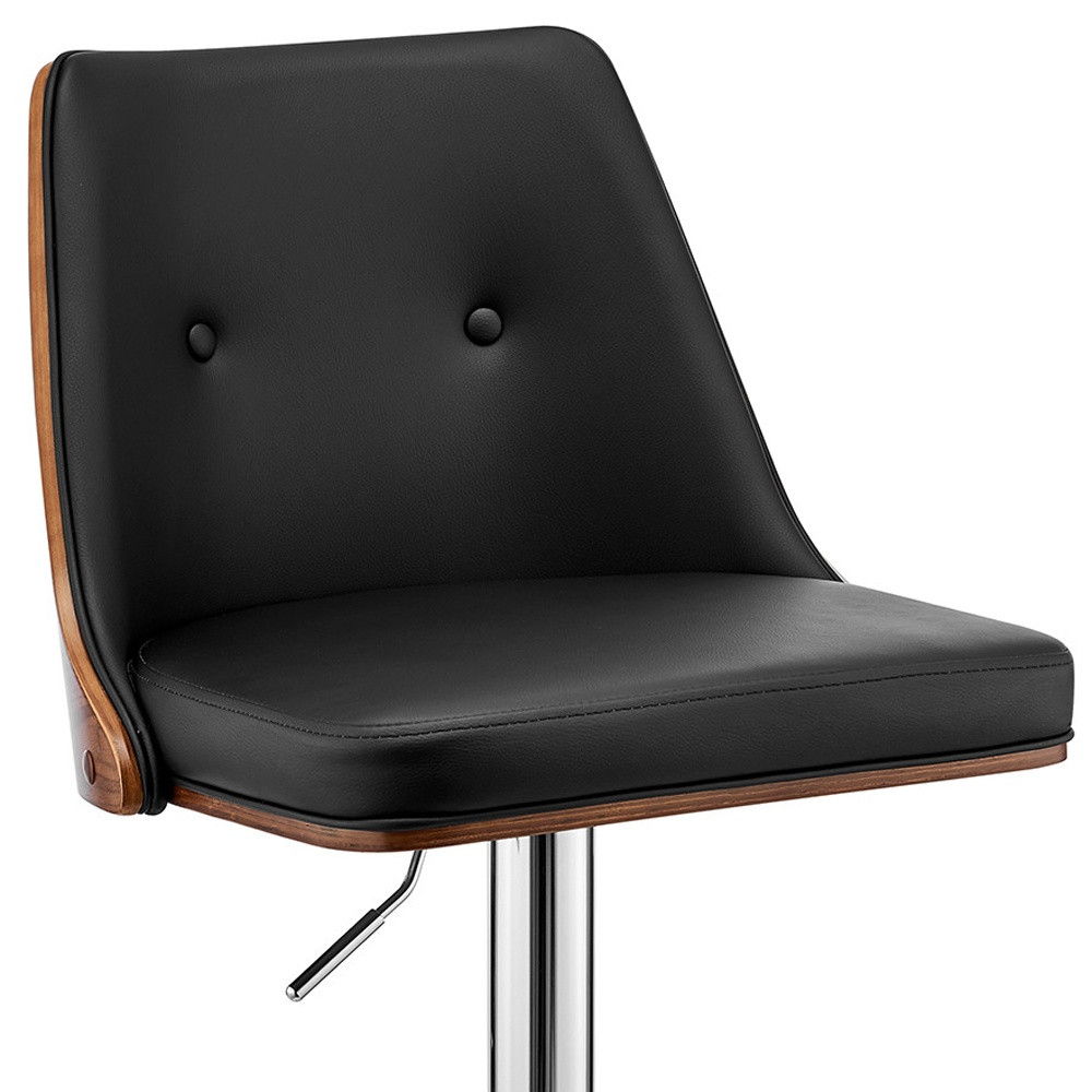 Faux Leather Swivel Adjustable Height Bar Chair - Black / Silver