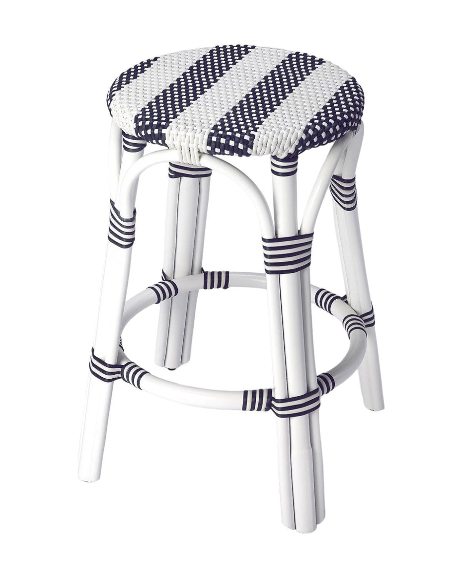 Rattan Backless Counter Height Bar Chair - Blue / White