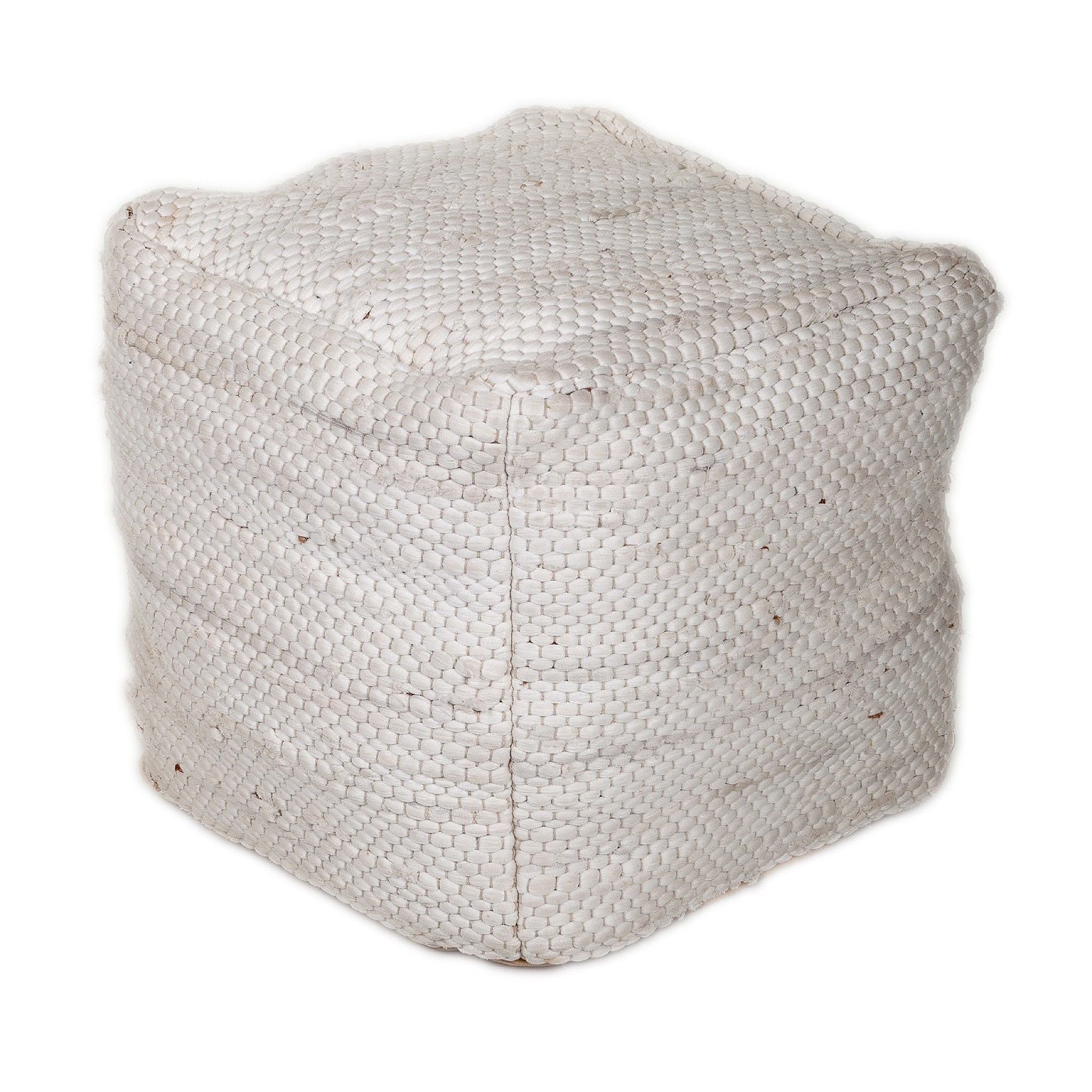 Chic Chunky Textured Pouf - White