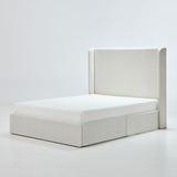 Caron - King Size Upholstered Wingback Bed With High Headboard - Ivory