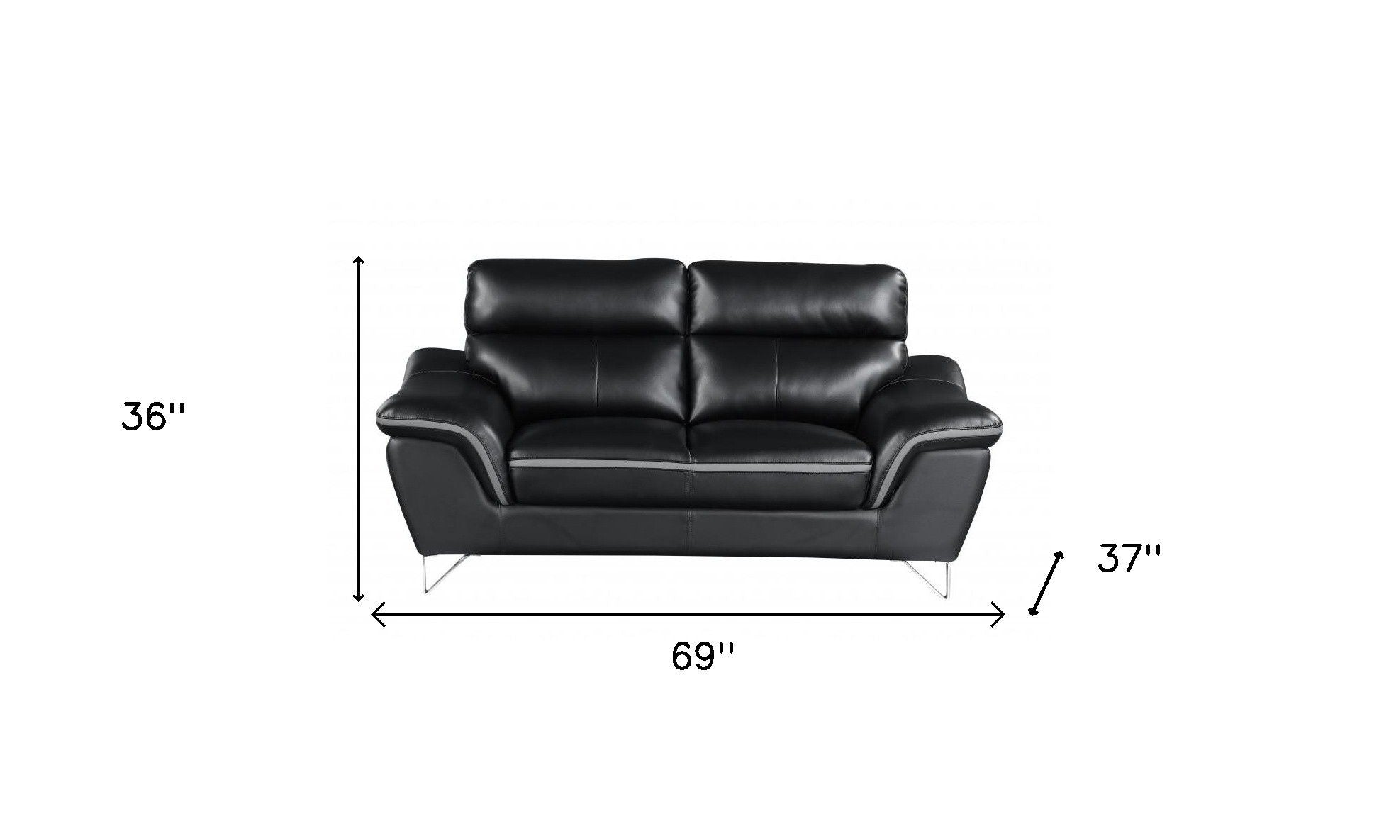 Love Seat Faux Leather - Black / Silver