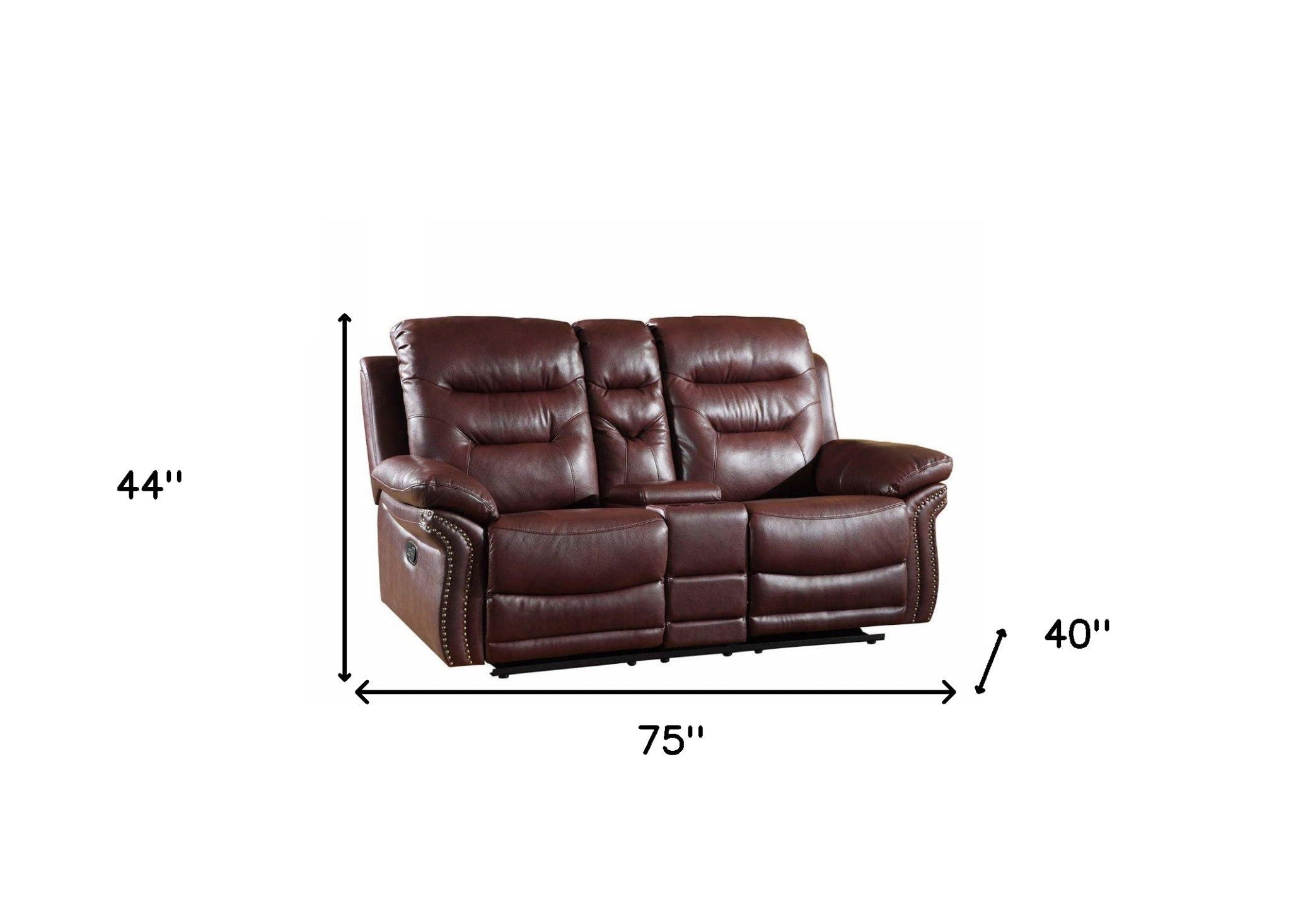 Faux Leather Manual Reclining Loveseat With Storage - Burgundy