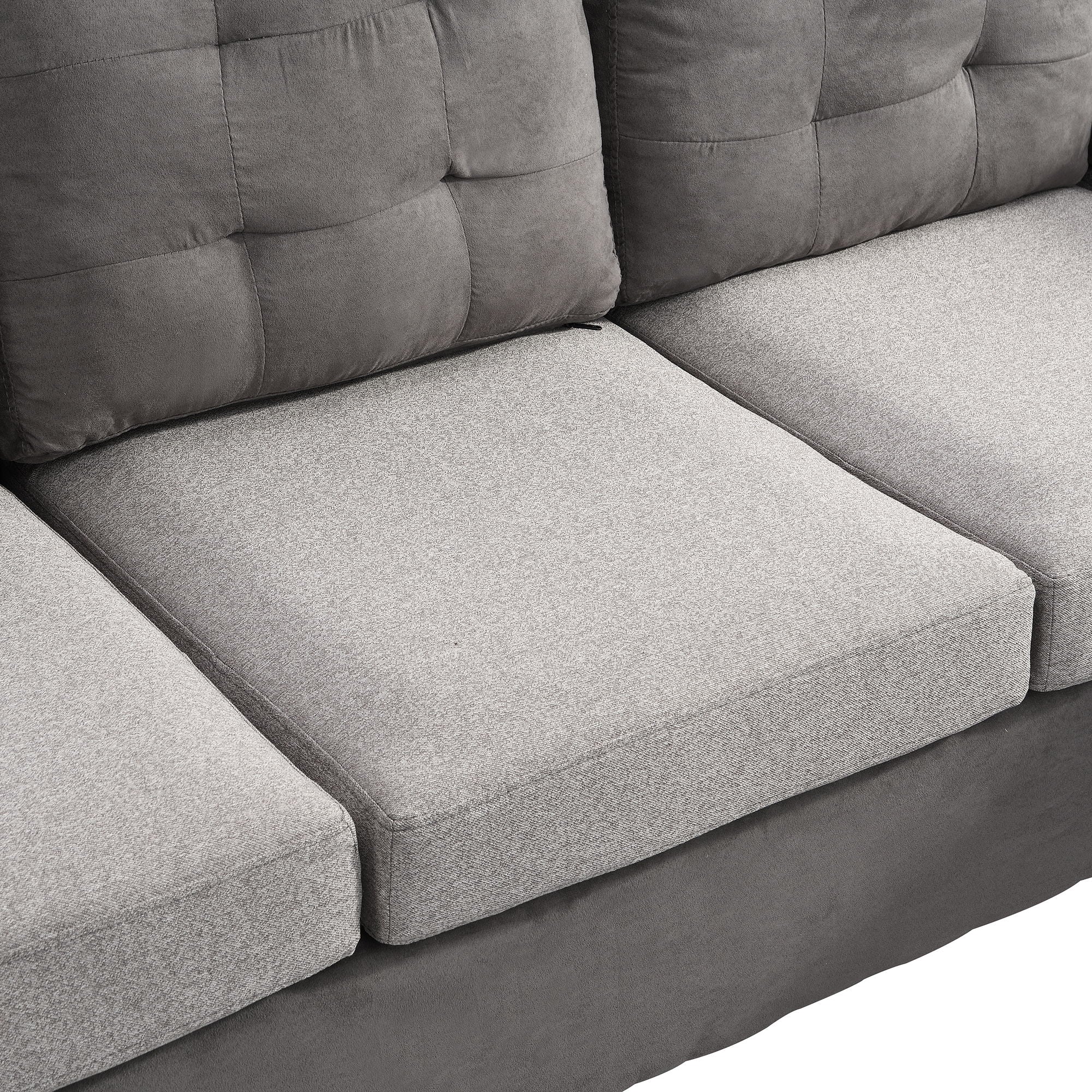 Sofa Set For Living Room With Chaise Lounge And Storage Ottoman, Living Room Furniture - Gray