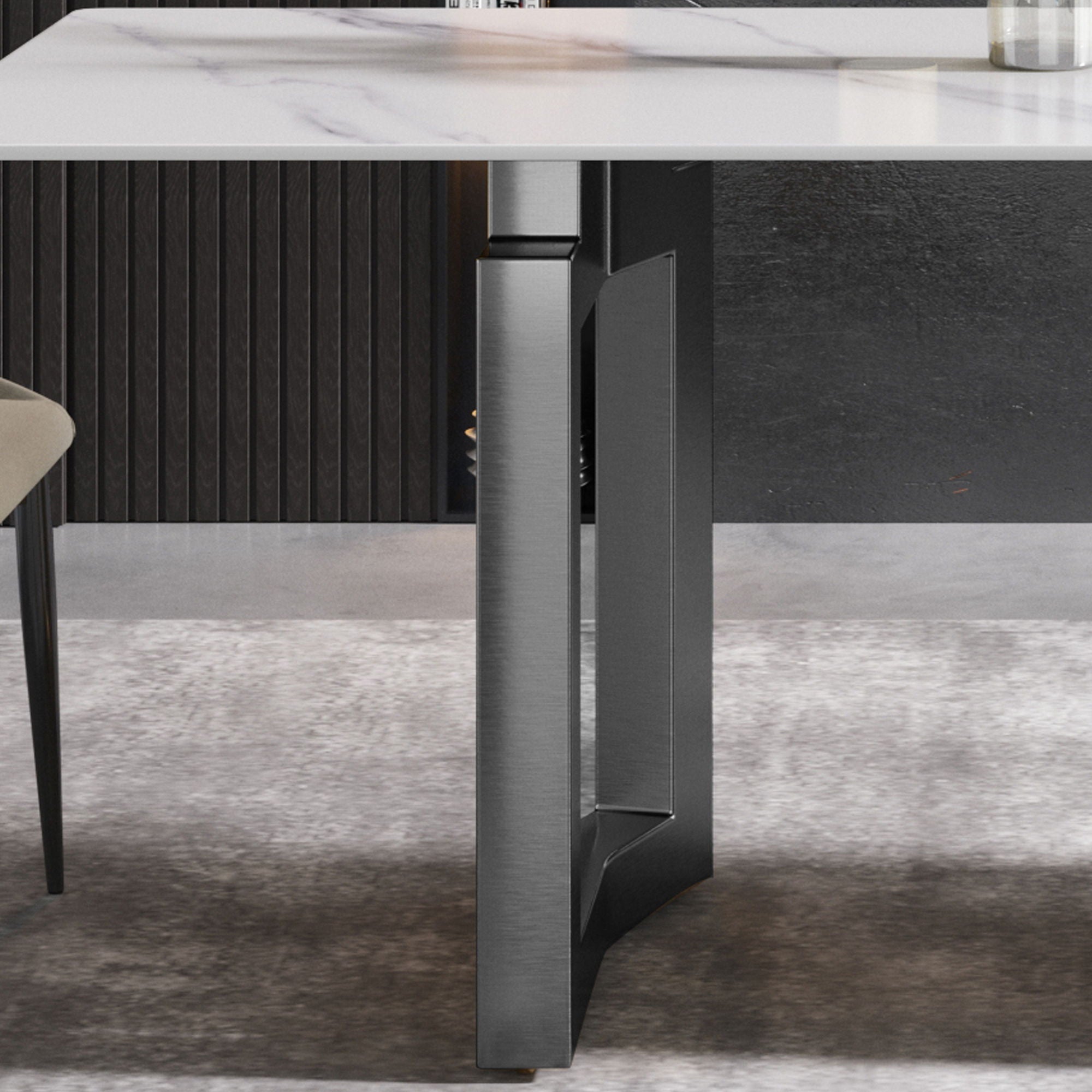 70.87" Modern Artificial Stone White Straight Edge Black Metal Leg Dining Table - White / Black