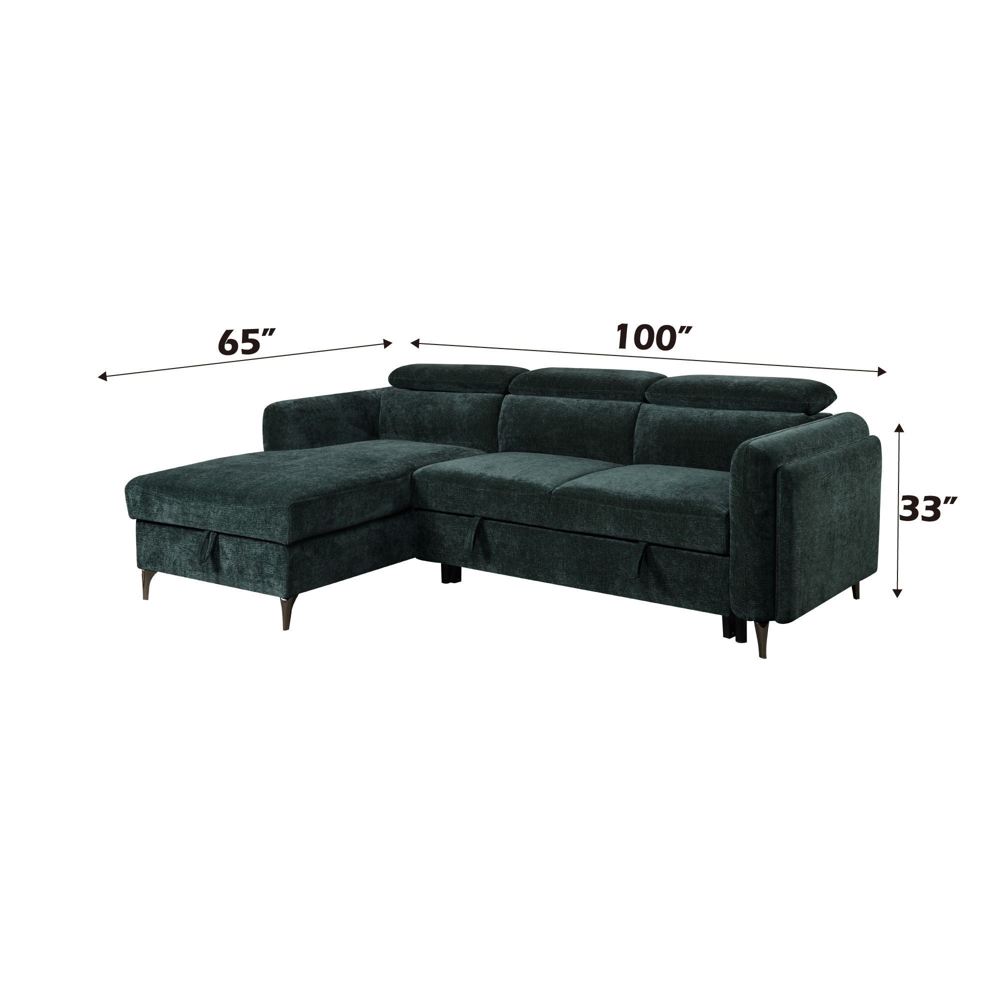 Zadok - Chenille Sectional Sofa With Sleeper & Storage - Green