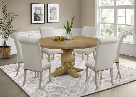 Florence - Round Dining Table Set Light Brown 7 Pc. Table, 6 Chairs by Coaster Fine Furniture | Bel Furniture