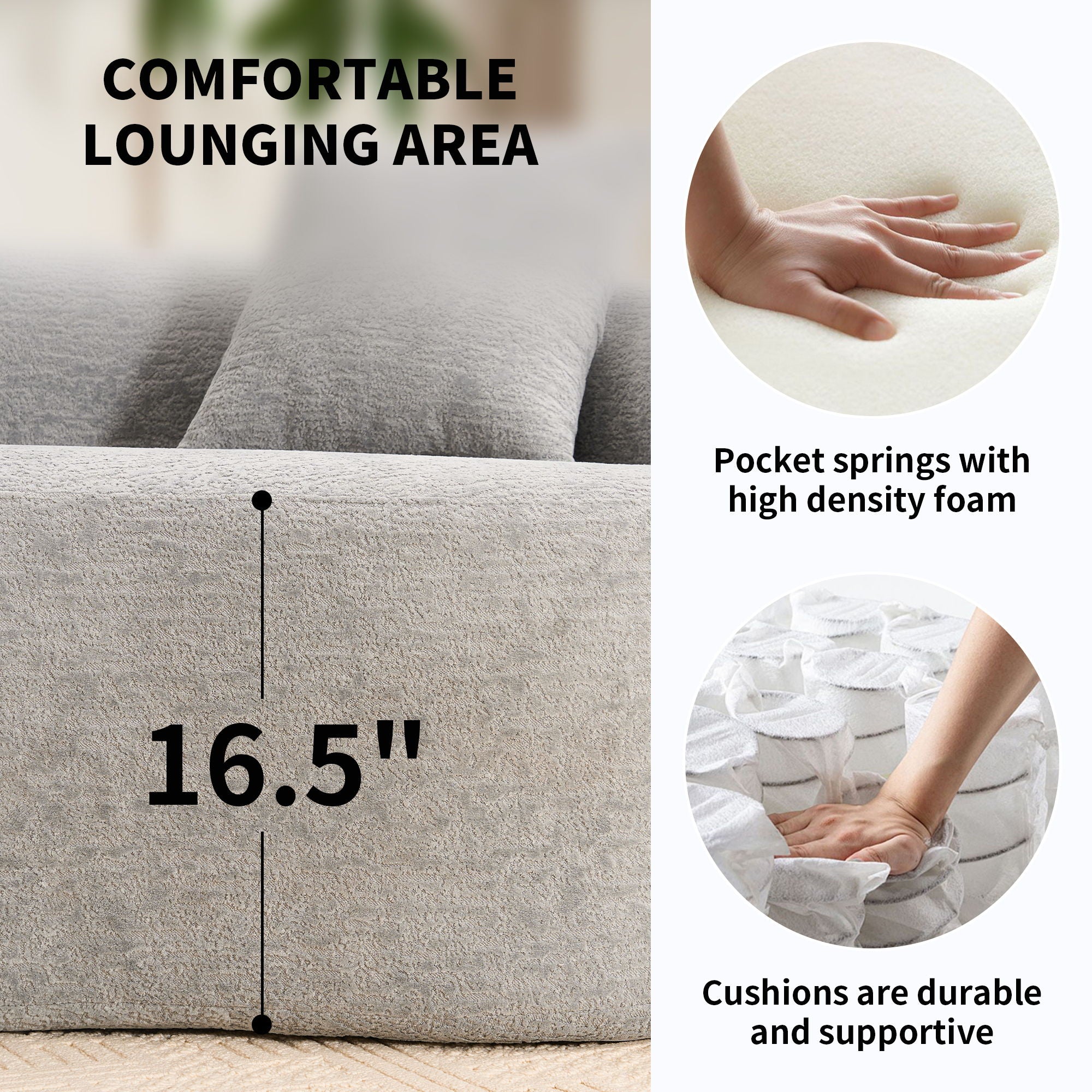 4 Seater Sofa With Chenille Fabric, 30D, 60 Hardness Full Sponge, 4 Pillow For Living Room, Home Furniture Sleeper Sectional Sofa For Apartment