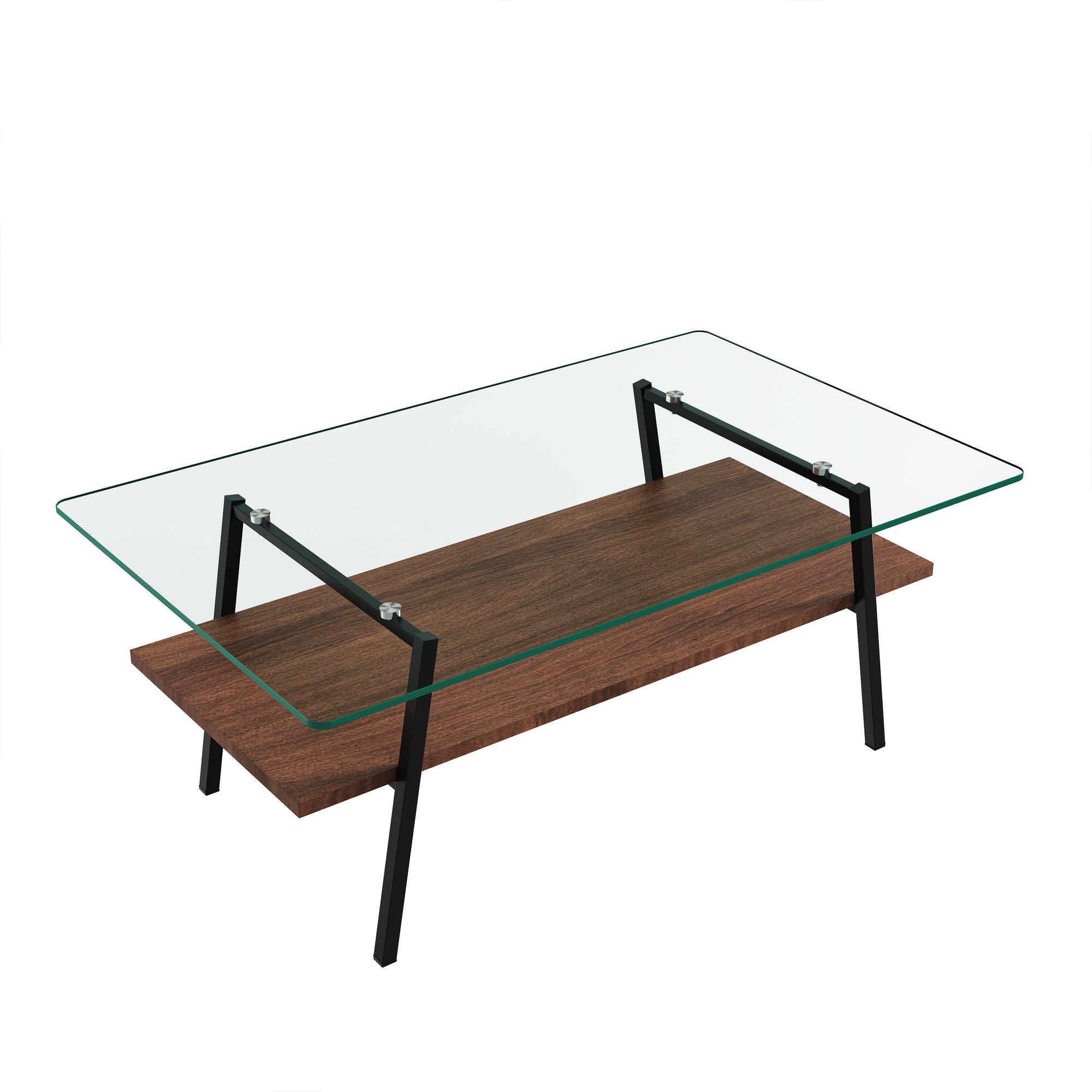 Rectangle Coffee Table, Tempered Glass Tabletop With Metal Legs, Modern Table For Living Room