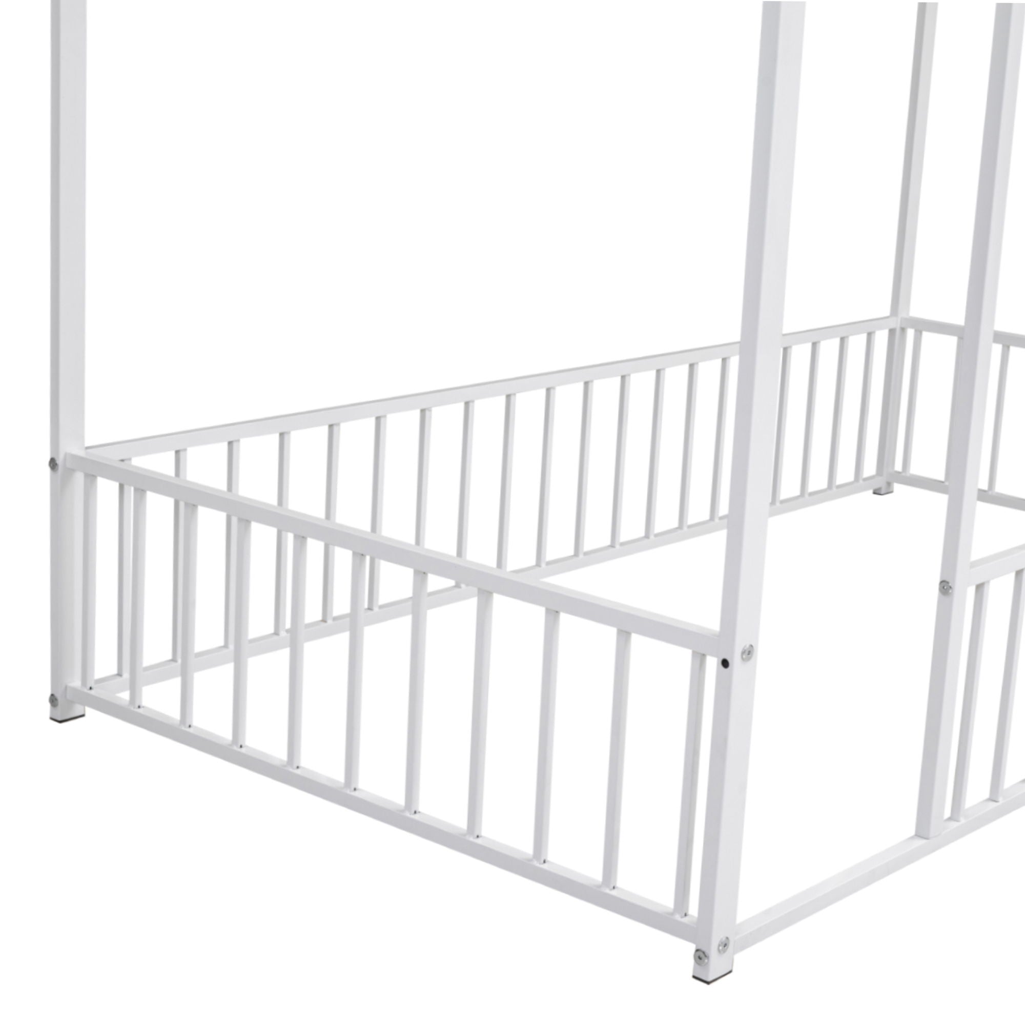 Twin Size Metal Bed House Bed Frame With Fence, For Kids, Teens, Girls, Boys