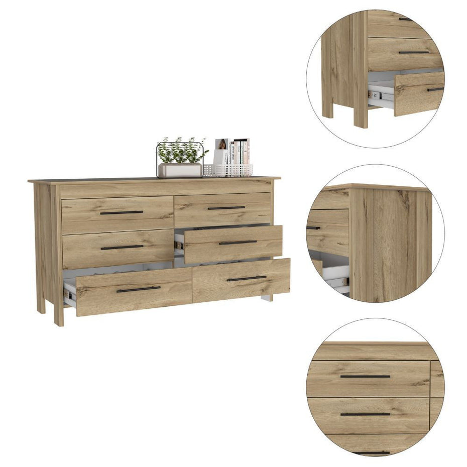 Four Drawer Double Dresser - Light Oak / White