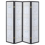 Catabella - 4-Panel Room Divider Folding Shoji Screen Floral - Black