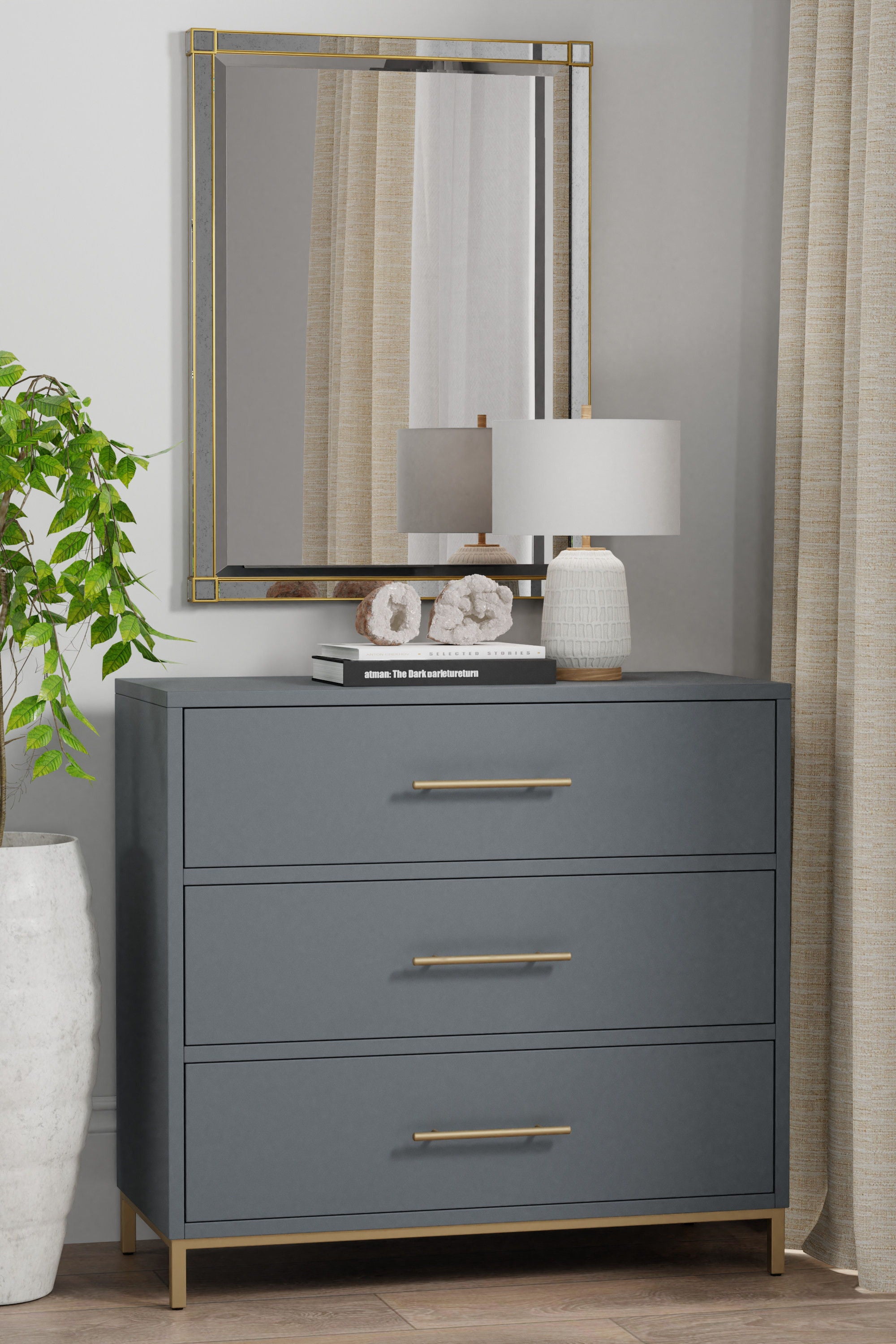 Solid Three Drawer Chest - Gray