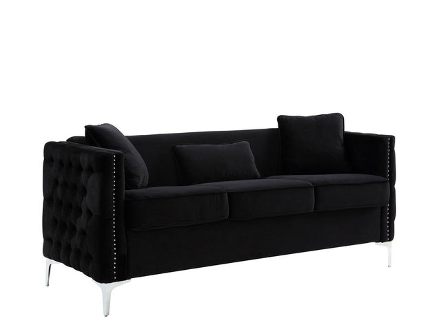 Bayberry - Velvet Sofa With 3 Pillows Black by Lilola Home | Bel Furniture