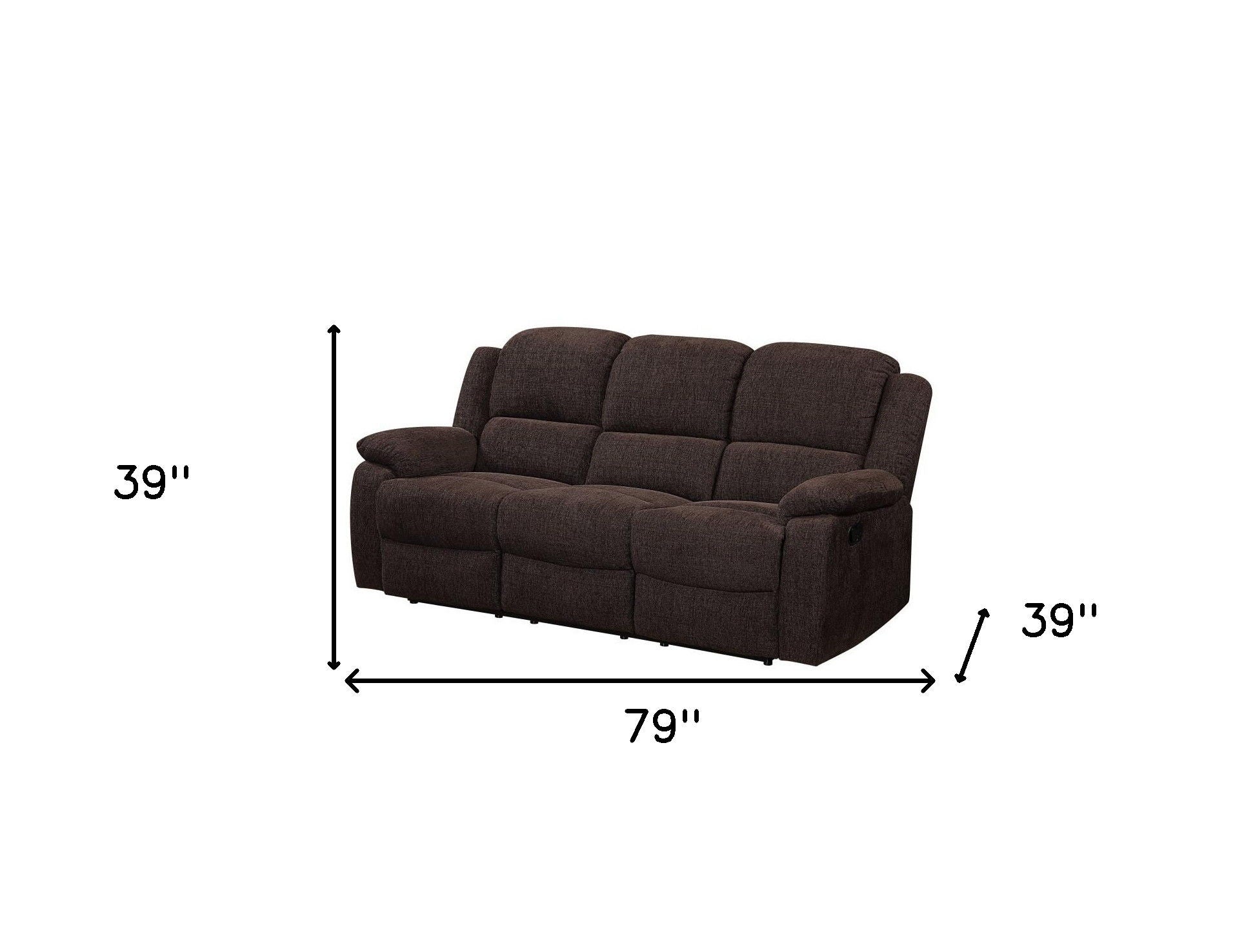 Chenille Reclining Sofa With Black Legs - Brown