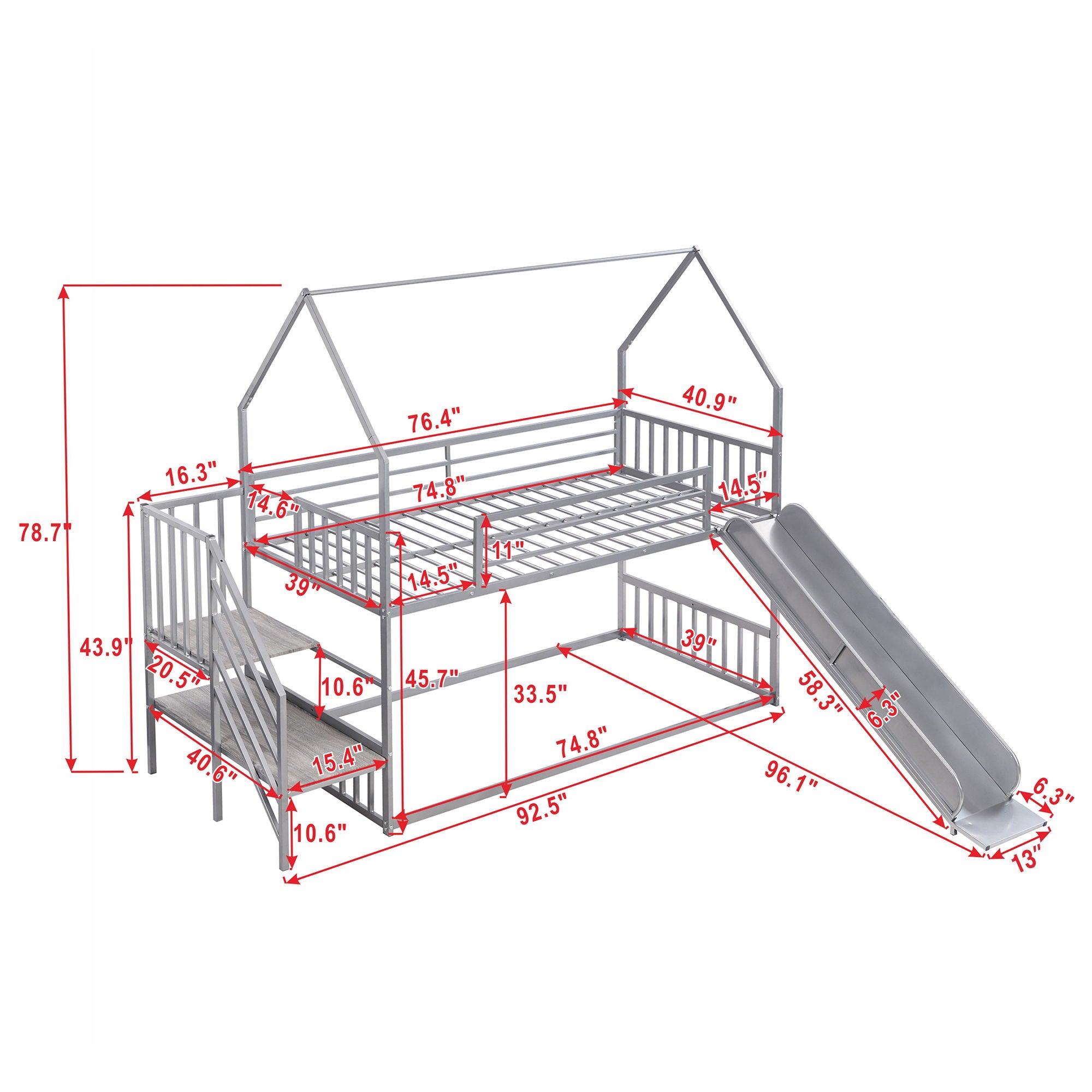 Twin Over Twin Metal Bunk Bed House Bed With Slide And Staircase