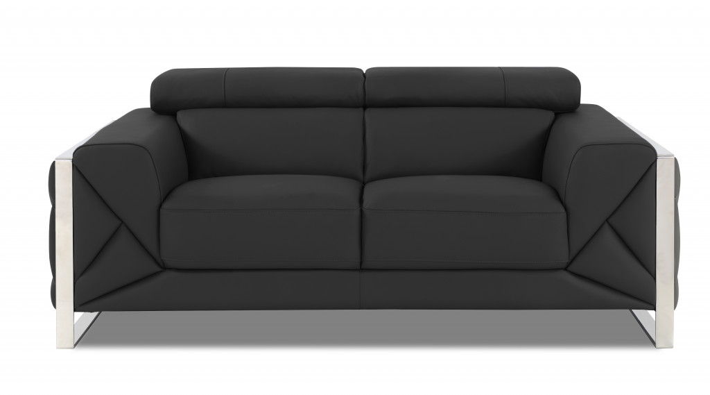 Italian Leather Loveseat - Gray