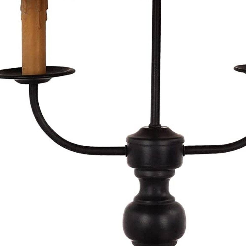 Metal Three Light Table Lamp With Natural Empire Shade - Black