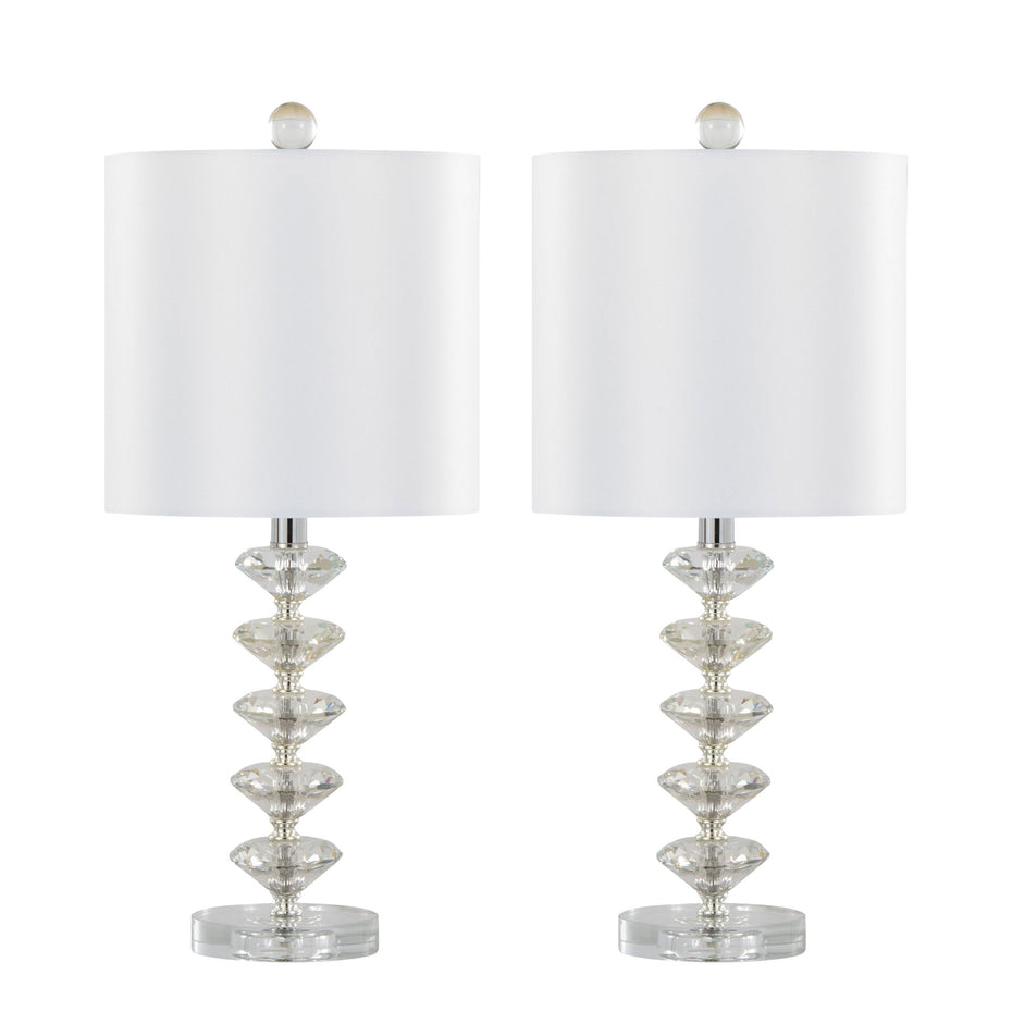 Diamond - Stacked Contemporary Crystal Table Lamp (Set of 2) - Clear / Off White / Chrome