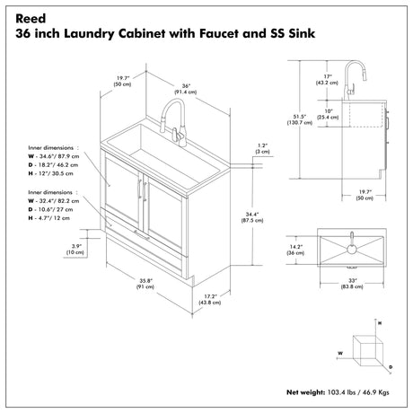 Reed - Deluxe Laundry Cabinet With Pull-Out Faucet And Stainless Steel Sink - view 15