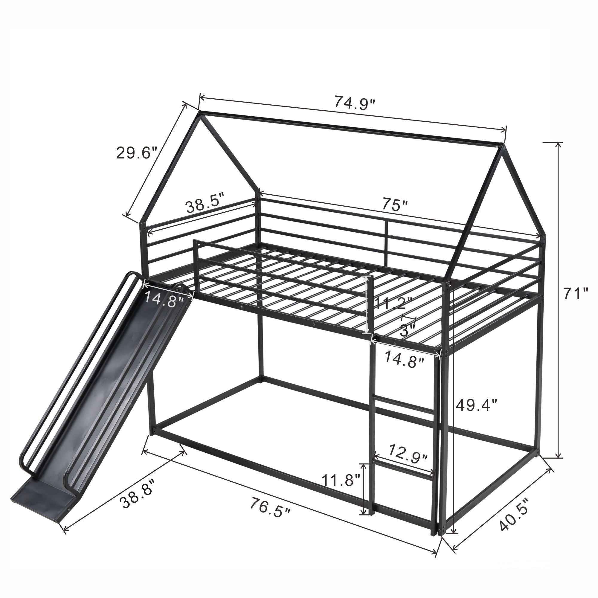 Twin Over Twin House Bunk Bed With Ladder And Slide